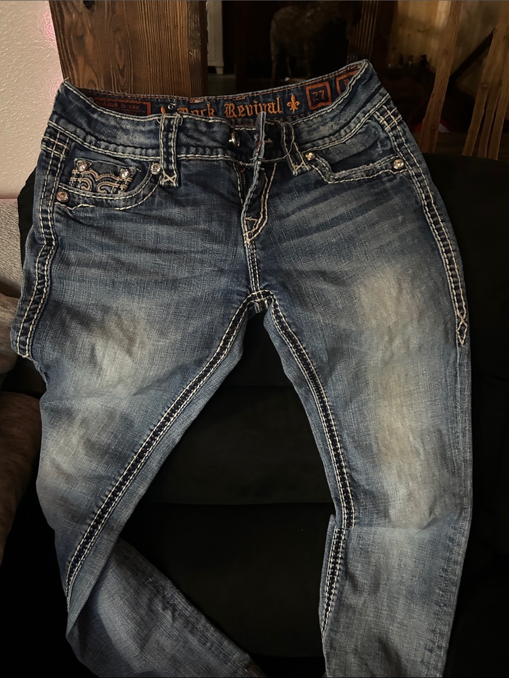 Rock Revival Faded Blue Embroidered Pocket Jeans
